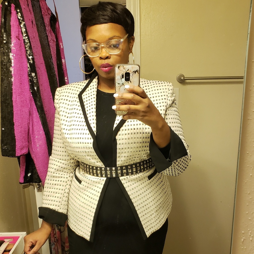 Black and white blazer (belt not included)